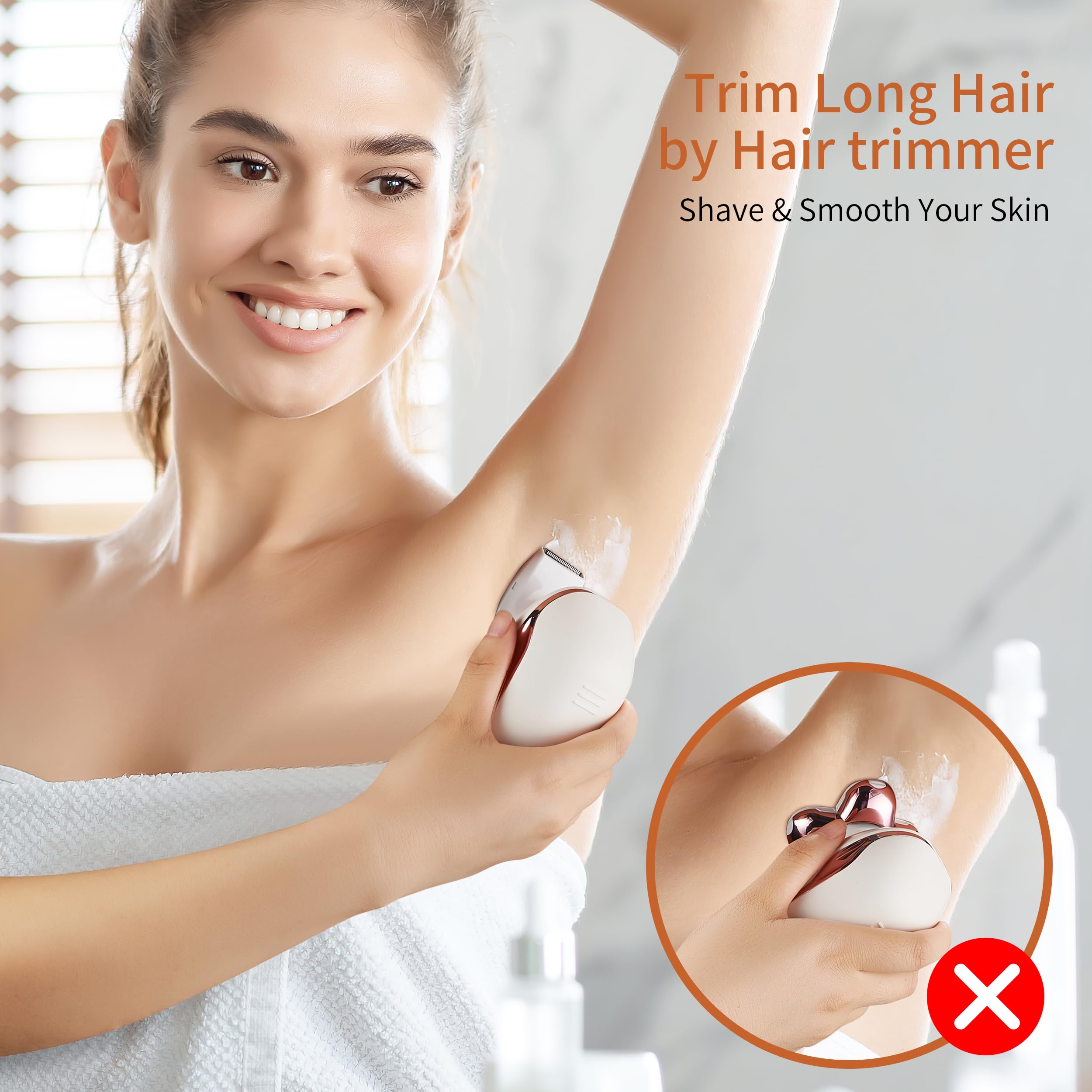 UPTARD bikini trimmer attachment displayed trimming short hairs for precise shaping