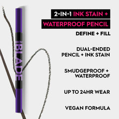 Urban Decay Brow Blade close view of both ends highlighting pen tip and pencil for precise, multitasking brow shaping