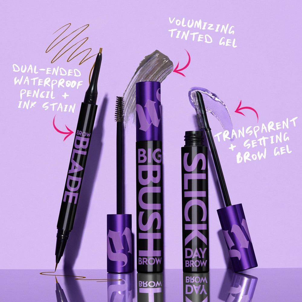 Urban Decay Brow Blade next to ruler and cap showing product size and portable travel-friendly benefit