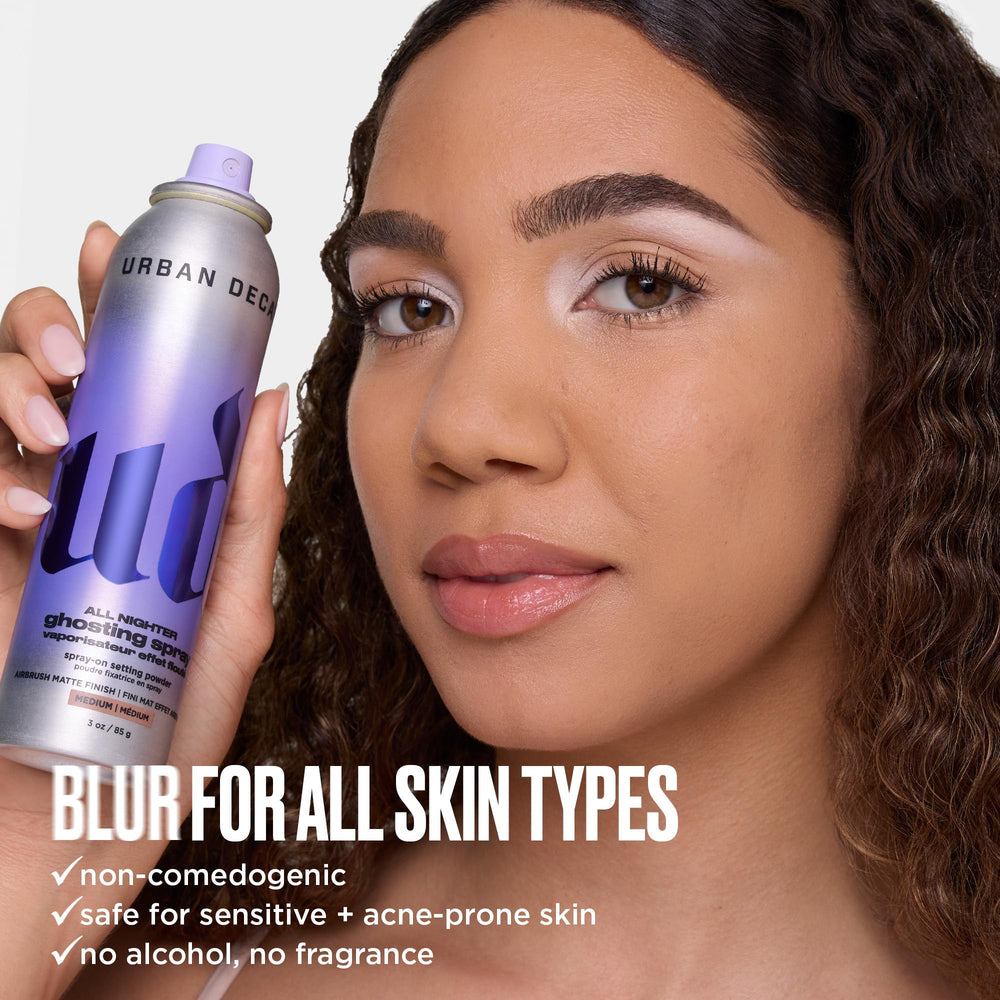 Urban Decay mist in air dispersing tiny powders for even application