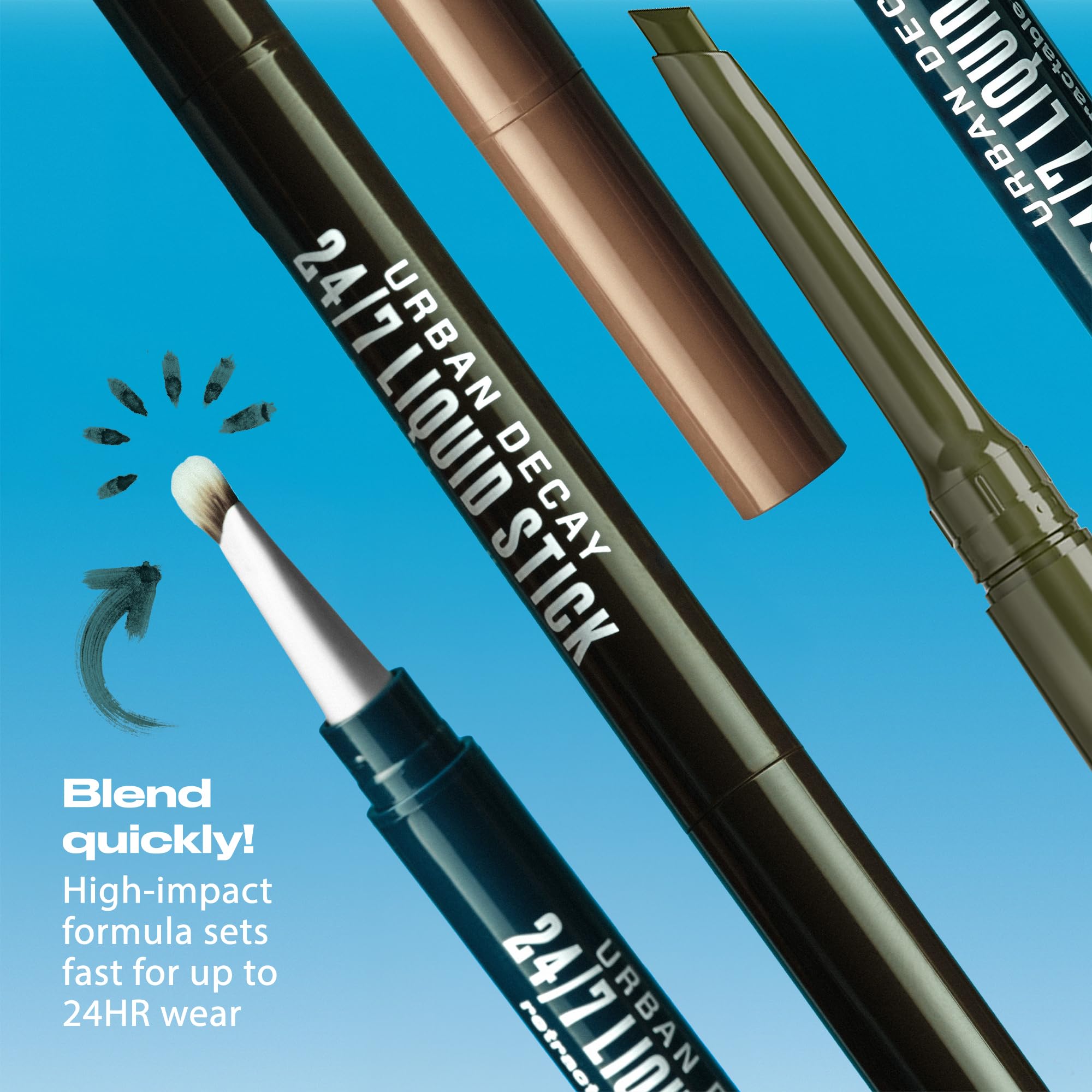 Urban Decay eyeliner drawn on model demonstrating sharp wing benefit