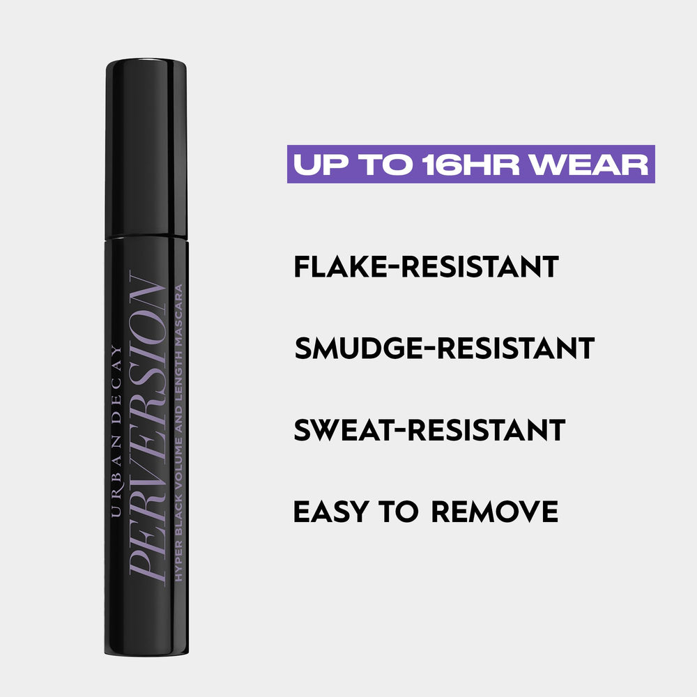 Urban Decay before and after lashes illustrating dramatic volume and lengthening