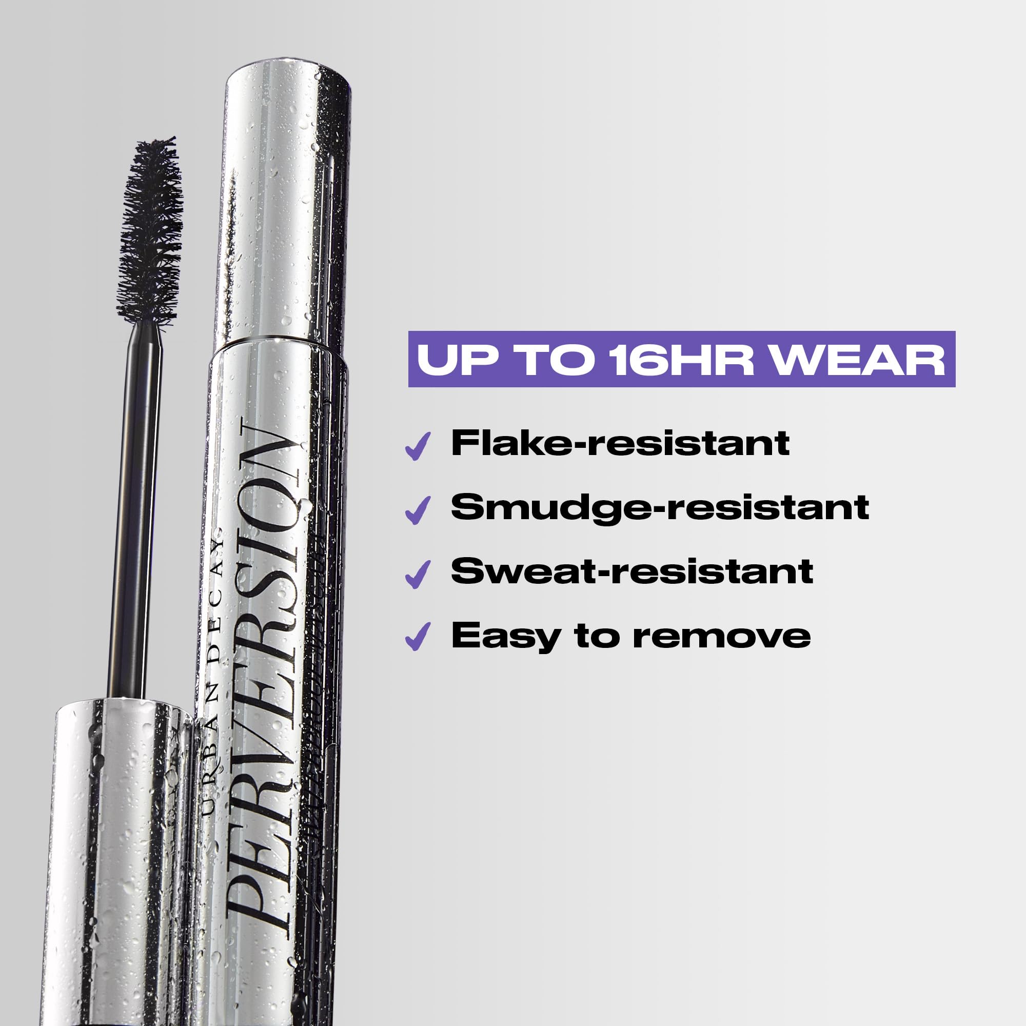Urban Decay mascara texture swatch showing creamy black formula and buildable finish