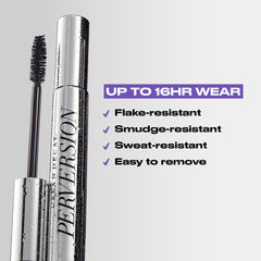 Urban Decay mascara texture swatch showing creamy black formula and buildable finish