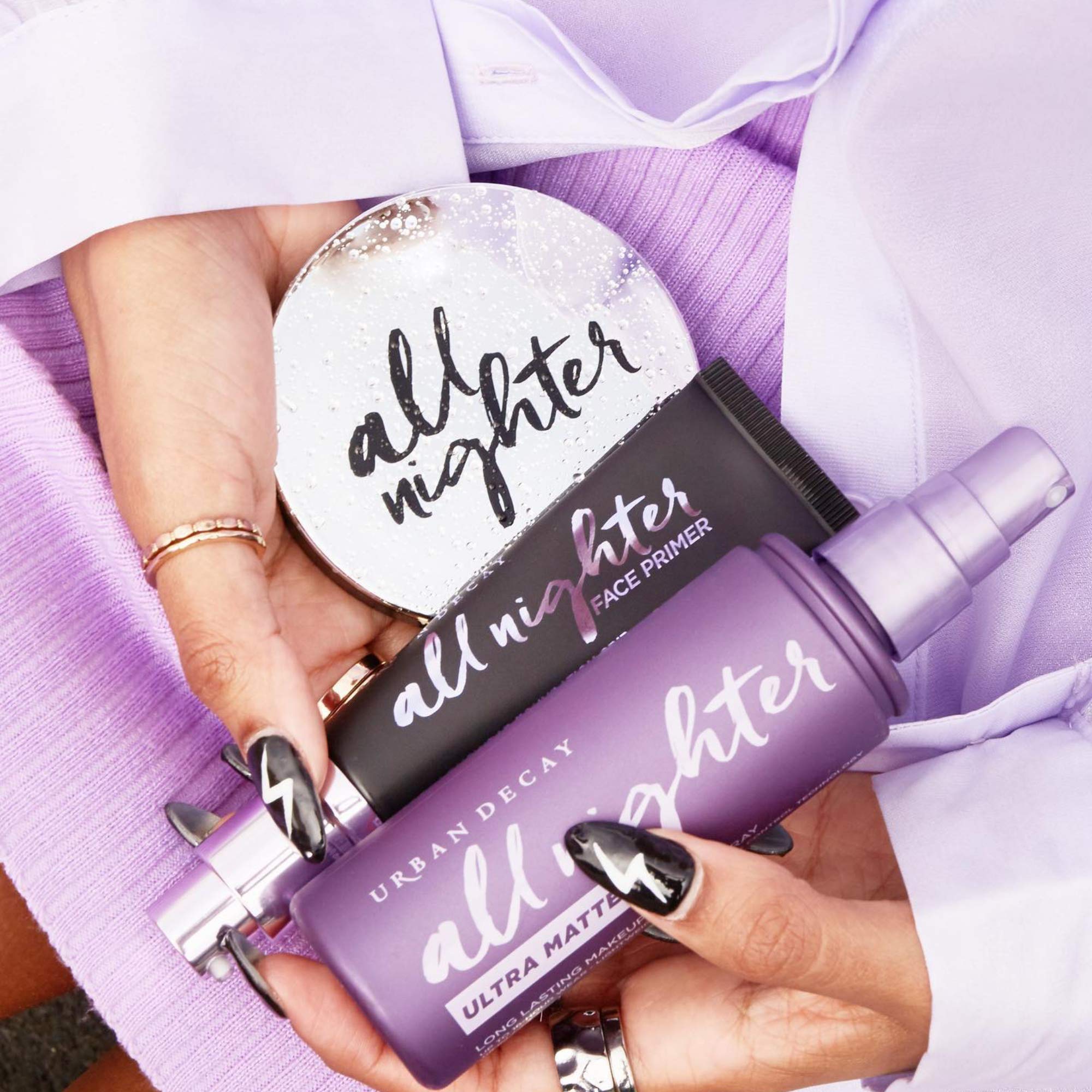 Urban Decay primer paired with setting spray demonstrating longer-lasting makeup wear