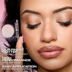 Urban Decay Space Cowboy on eyelid demonstrating wet-look sparkle and long wear