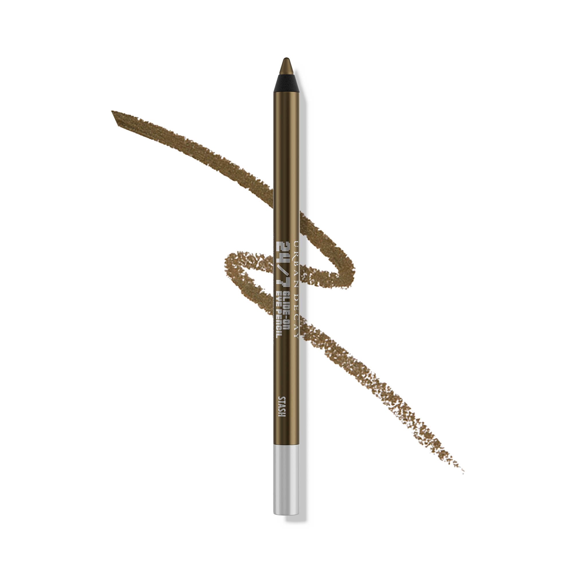 Urban Decay Stash pencil front view showing olive green shade and precision