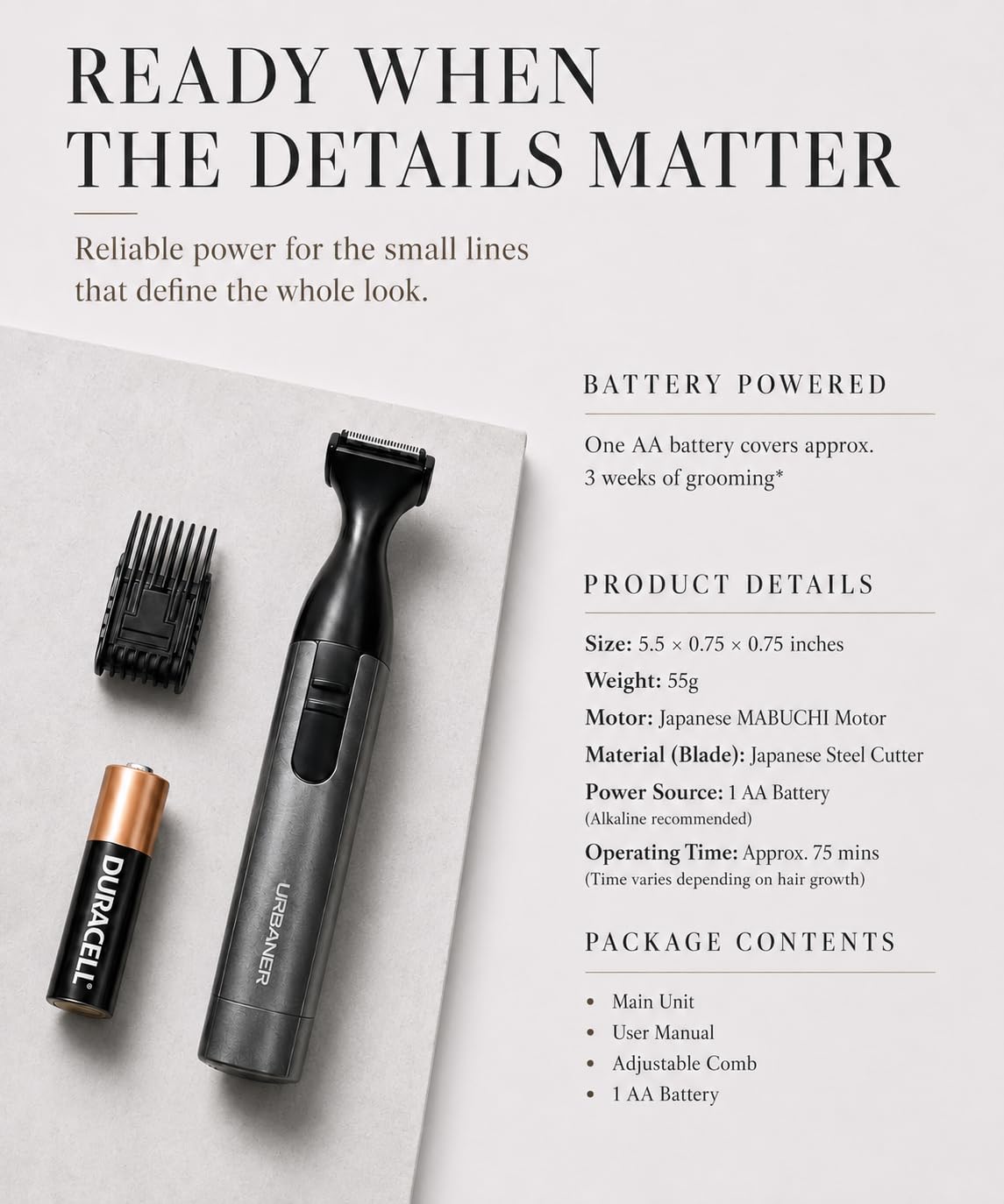 URBANER lifestyle scene on a bathroom vanity showing quick grooming before heading out