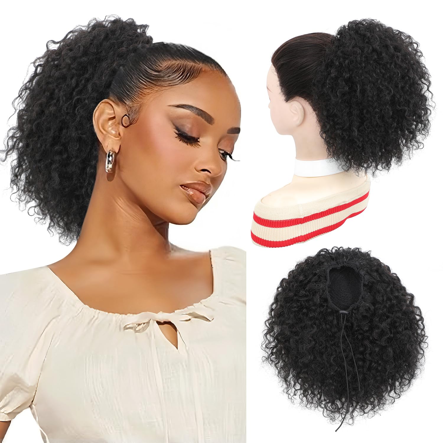 Urbeauty front view showing Pink Mango curly ponytail and natural look benefit