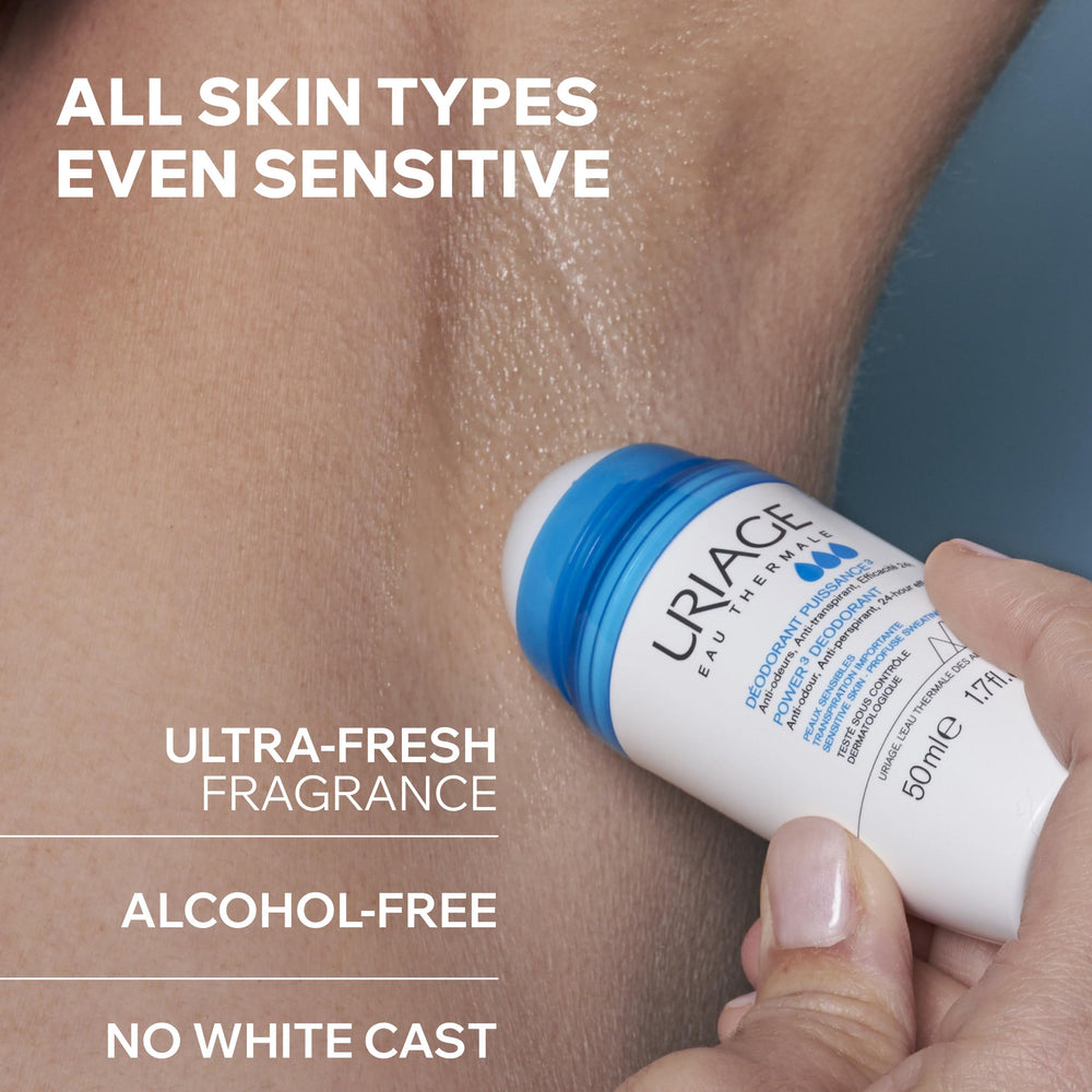 Uriage deodorant clear finish closeup highlighting invisible, non-marking wear