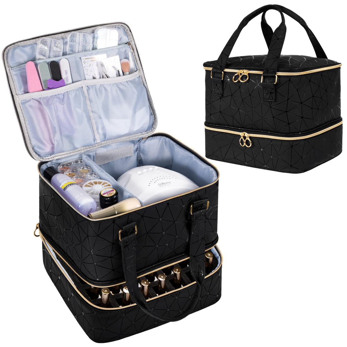 Uross organizer bag front view showing zippered exterior and durable PU for protection