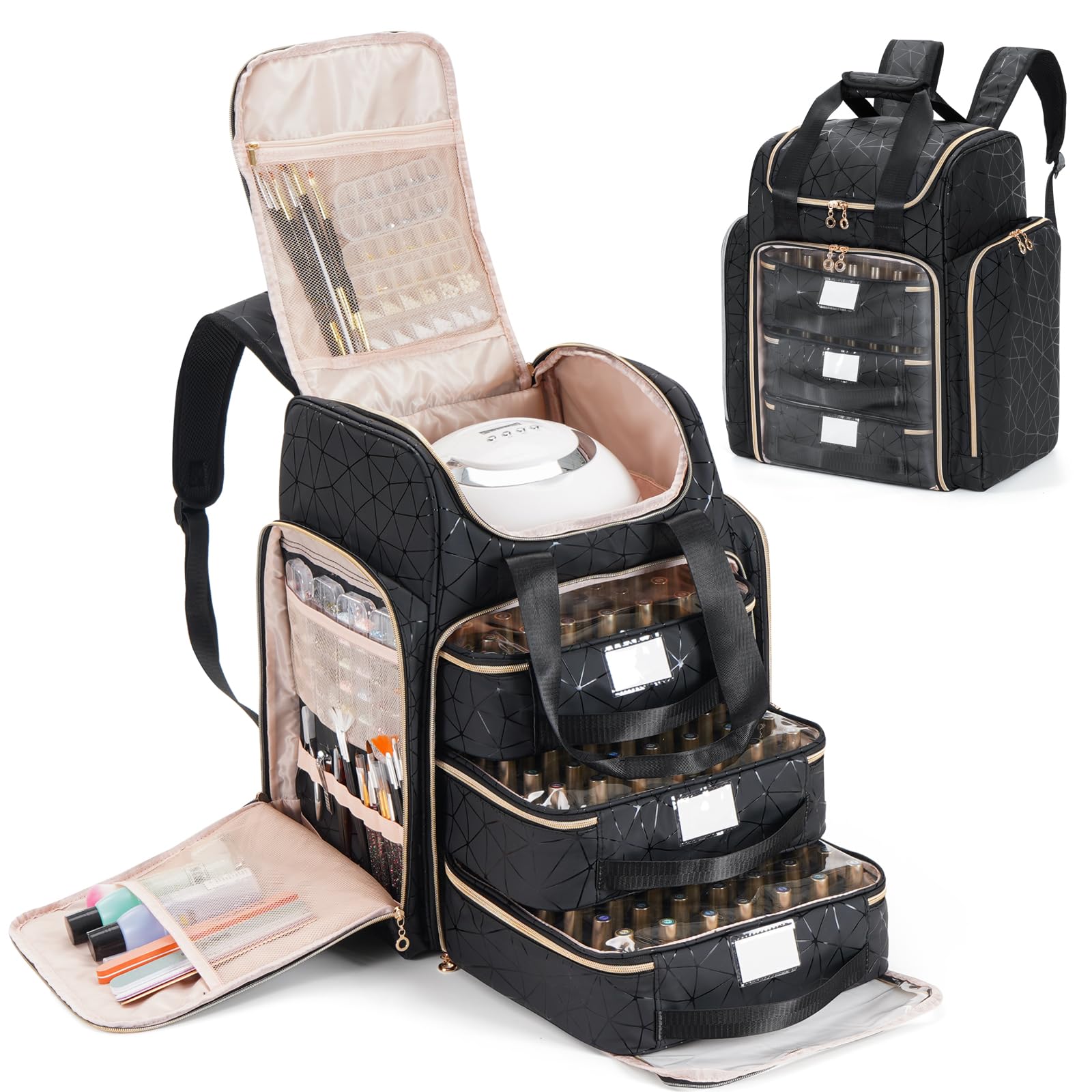 Uross front view organizer bag showing sleek exterior and handle for easy transport
