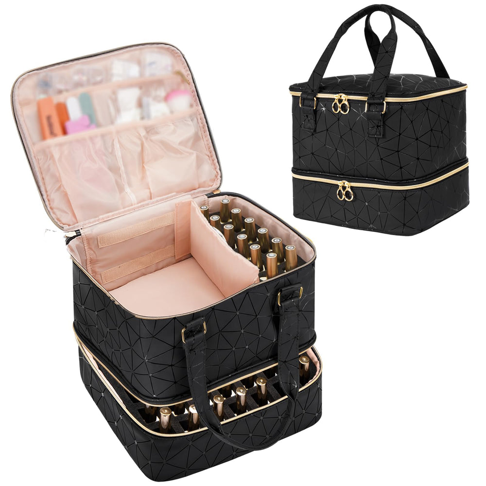 Uross front view organizer bag showing compact black exterior and handles for easy carrying