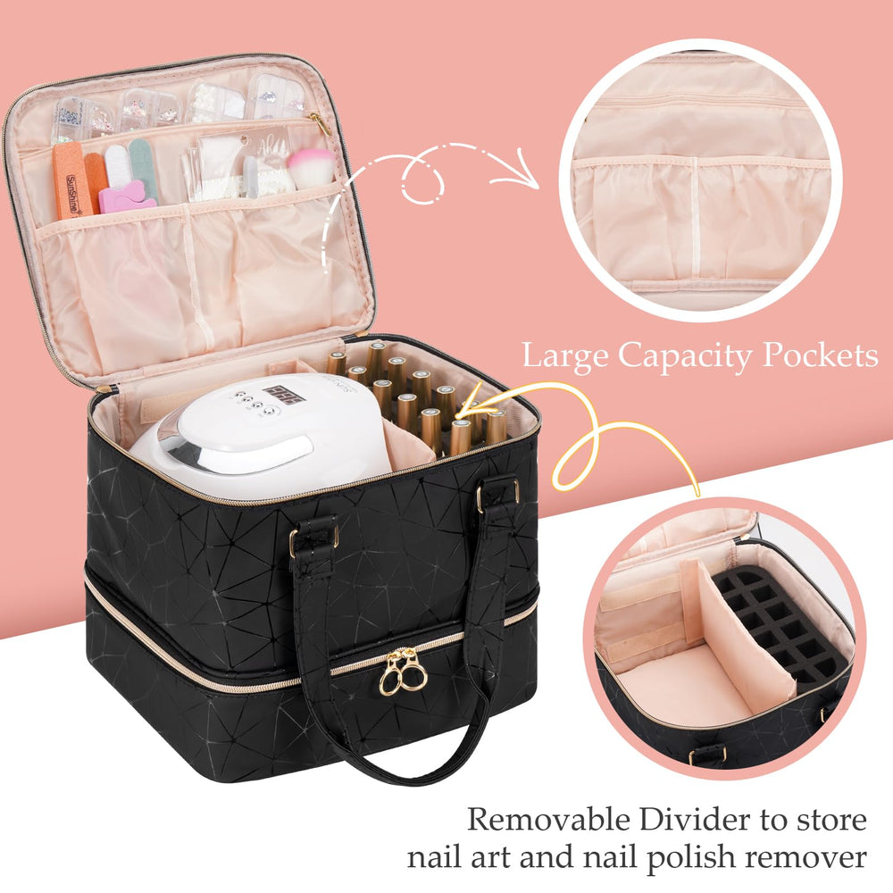 Uross in-use nail tech setting showing bag on table for quick access and professional workflow