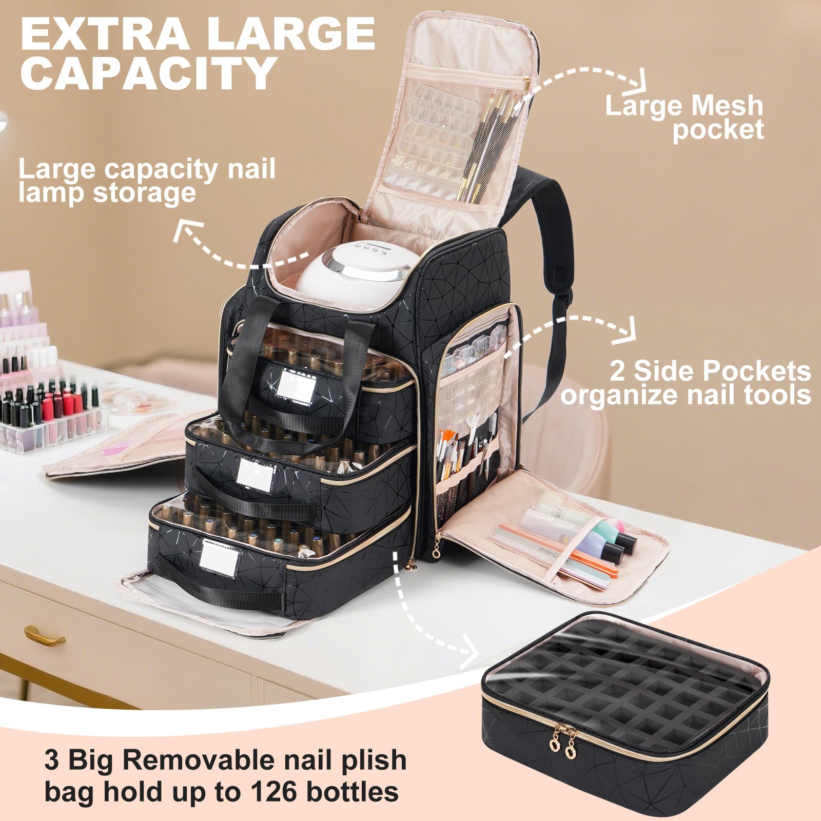 Uross open three-layer interior displaying 126 bottle capacity and tidy layout