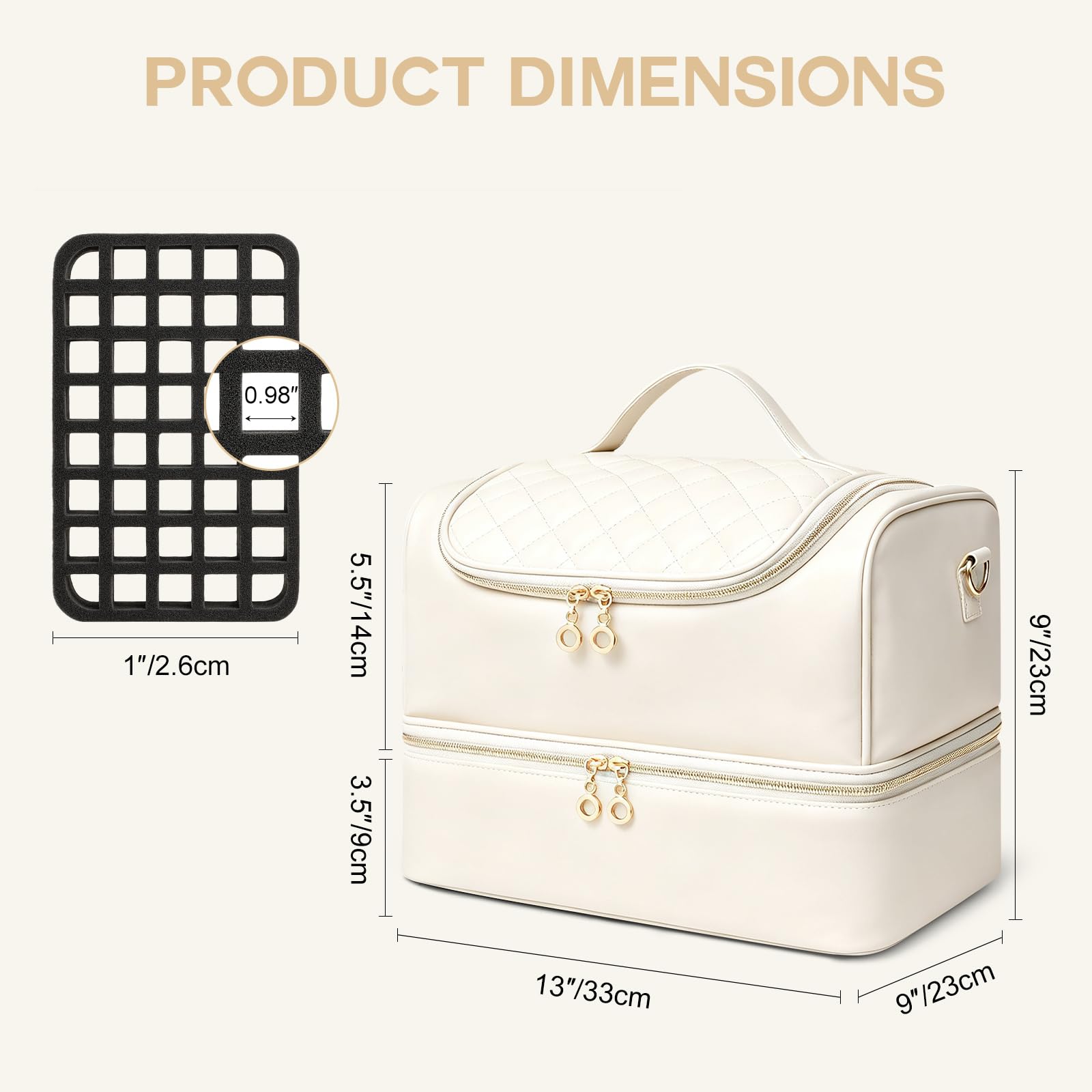 Uross size comparison with hand showing compact capacity for 50 bottles
