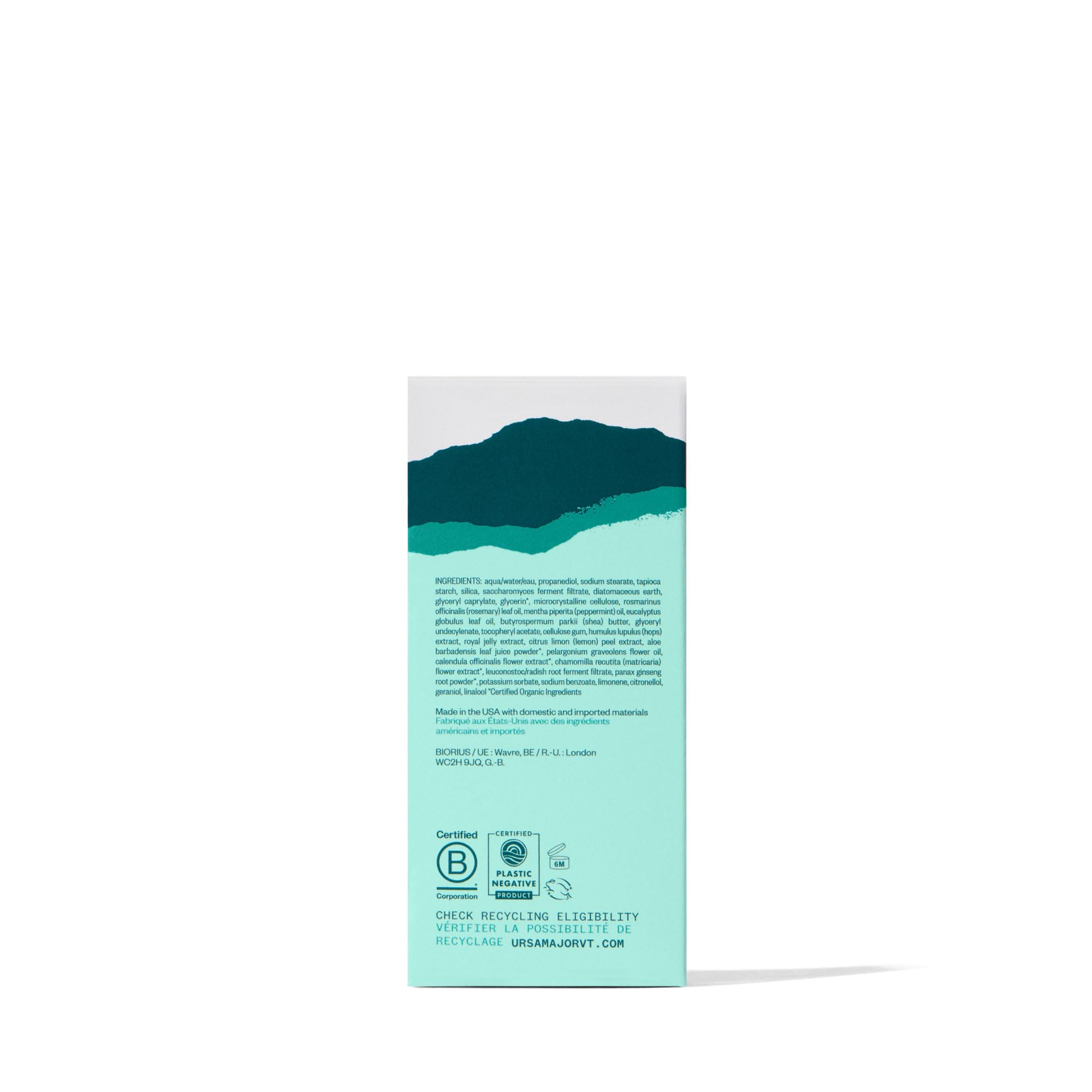 Ursa Major back label close-up showing ingredient transparency and clean formulation benefit