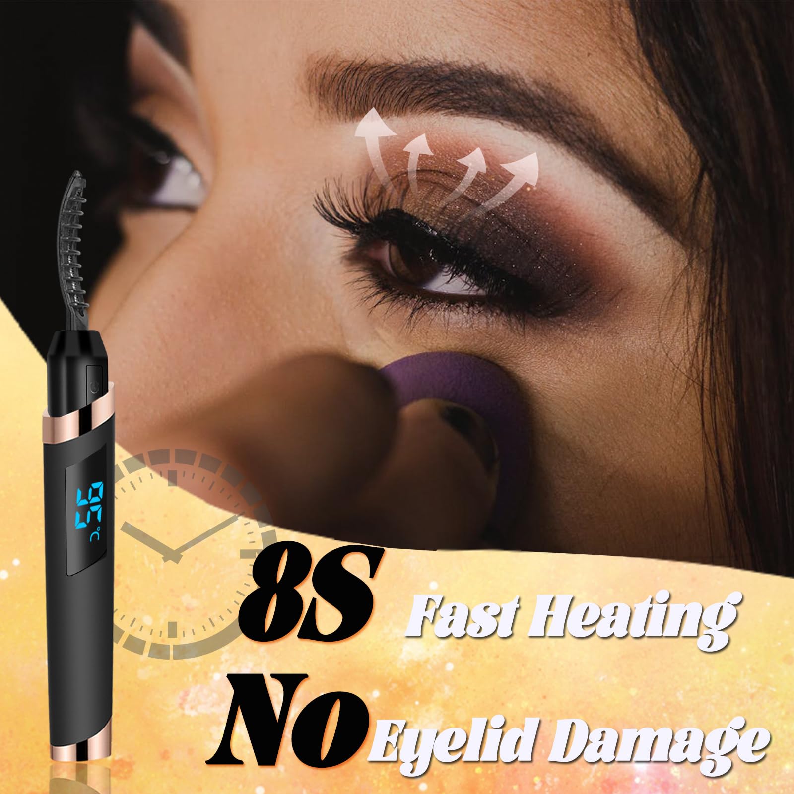 URSOBTF curler in use on model creating lifted lashes without crimping for natural look