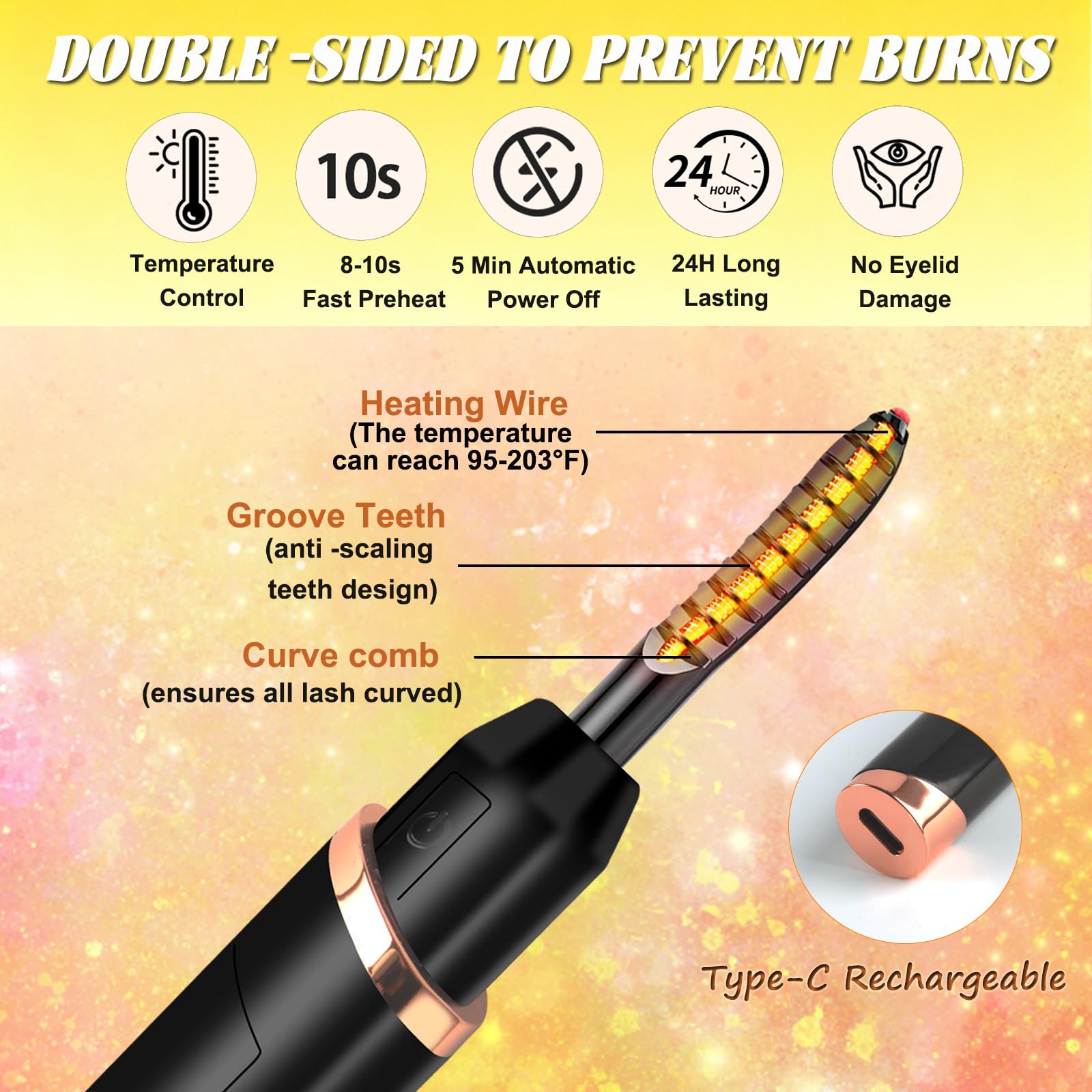 URSOBTF electric lash curler held in hand to show size, portable and travel-friendly