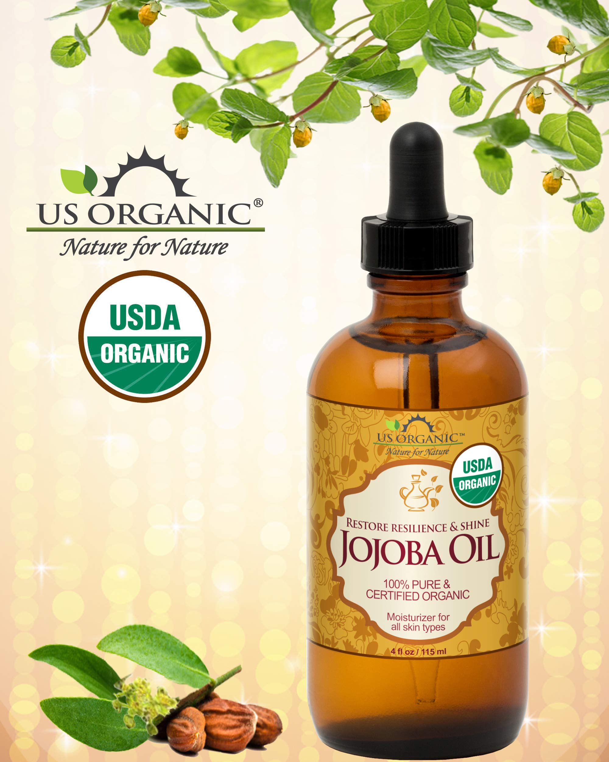 US Organic jojoba oil dropper dispensing precise drops for controlled application