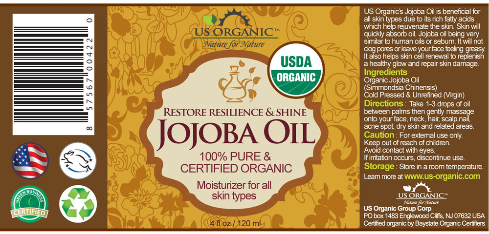 US Organic jojoba oil golden texture close-up highlighting quick absorption benefit