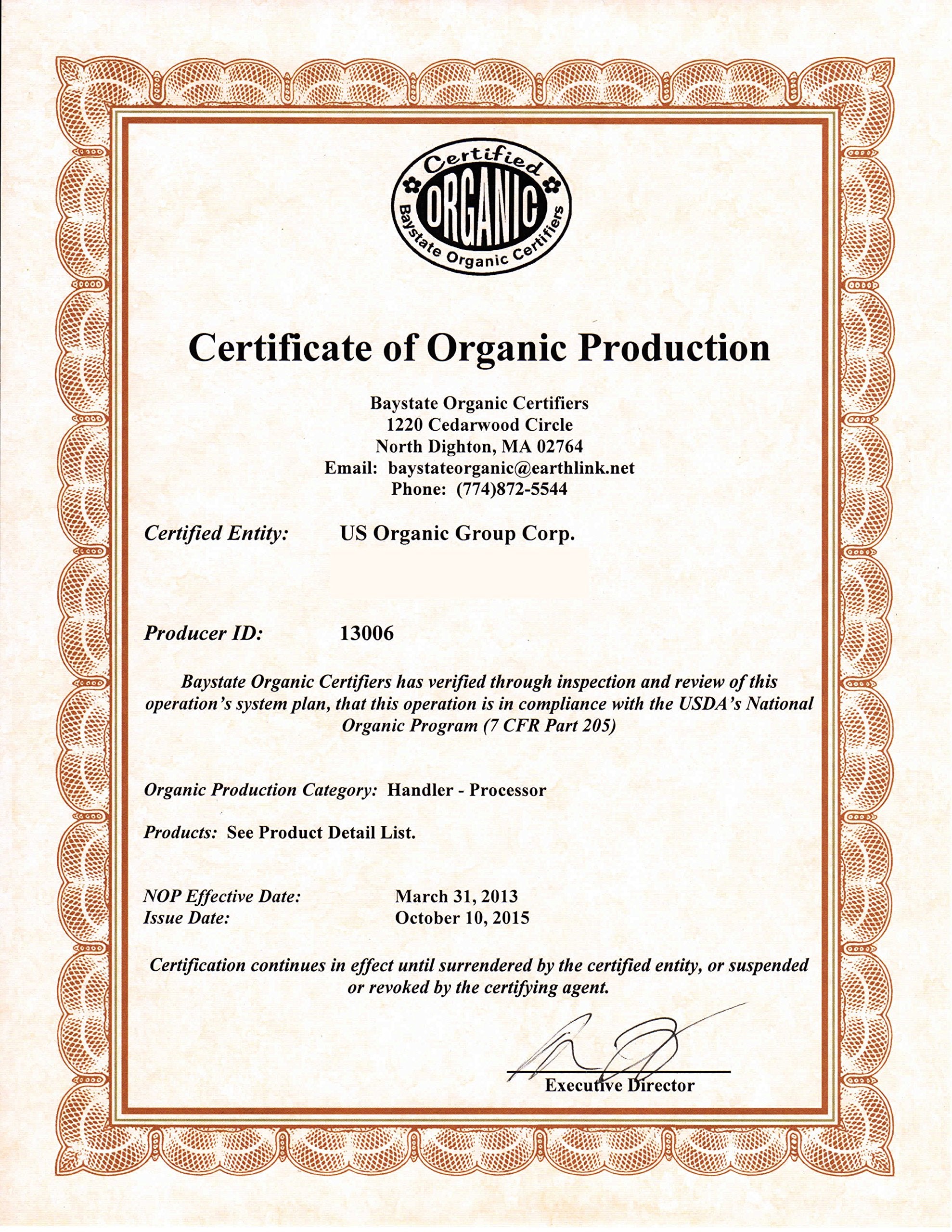 US Organic jar with blended oils and label showing suitability for formulation benefit