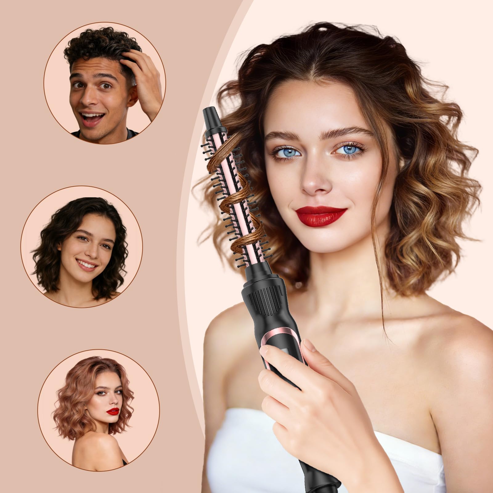 USHOW brush styling short hair, creating defined curls and added volume