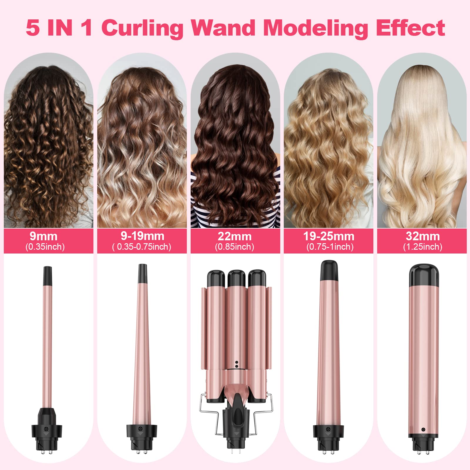 USHOW close-up tourmaline ceramic barrel highlighting smooth, even heat benefit