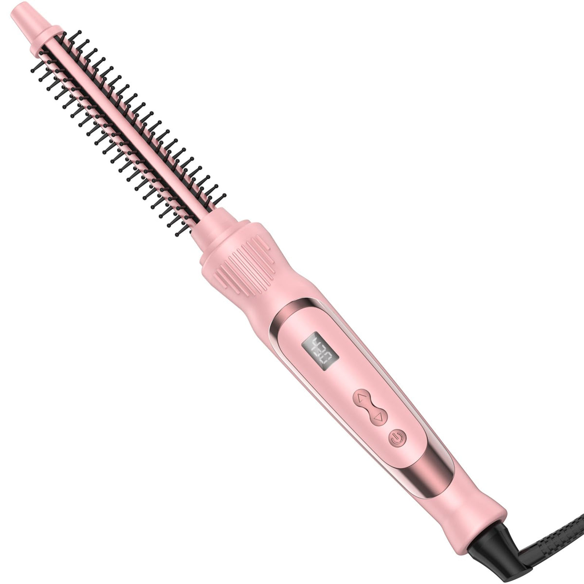 USHOW front view of compact curling brush showing travel-ready design and precision styling benefit