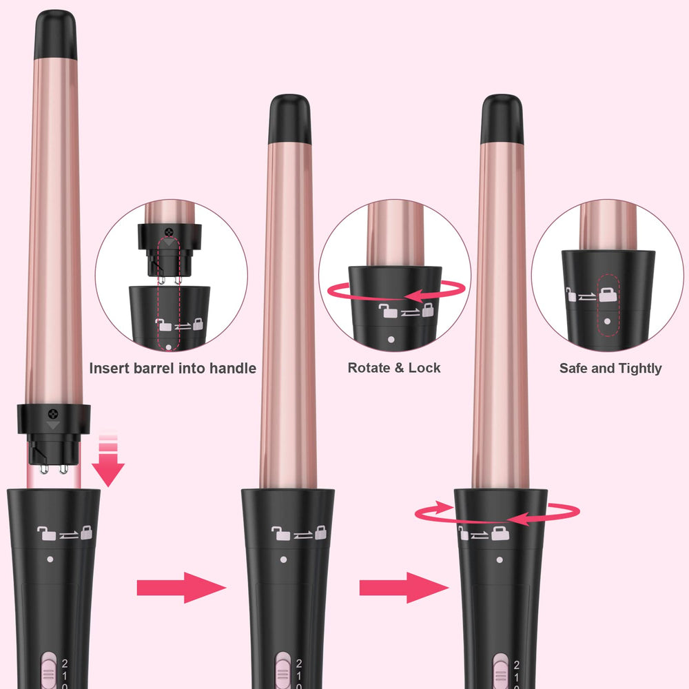 USHOW wand in use on long hair creating glossy, defined waves