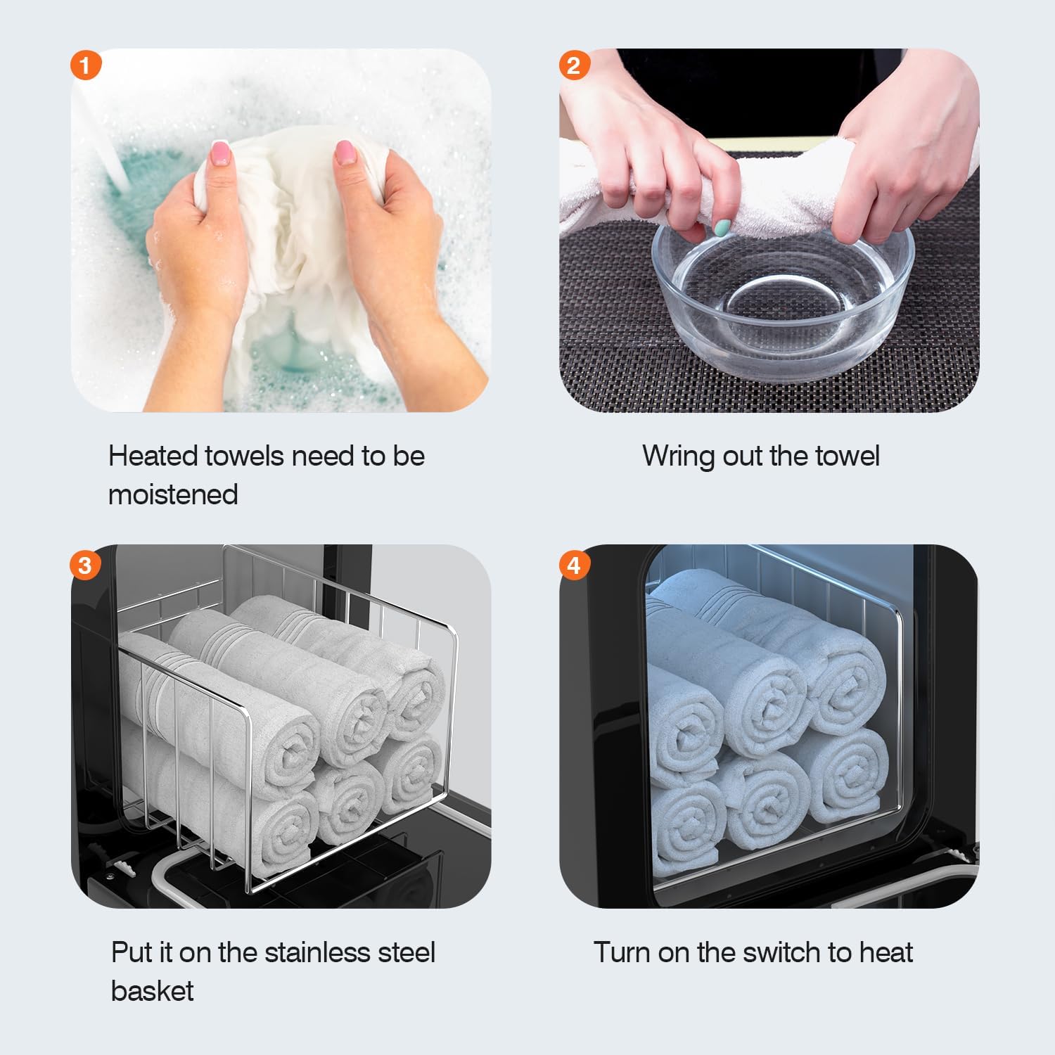 Utenzi stacked facial towels inside showing fast warming and organized storage benefit