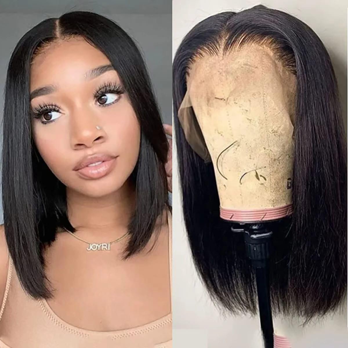 UTIDE bob wig front view showing natural hairline and realistic baby hair benefit