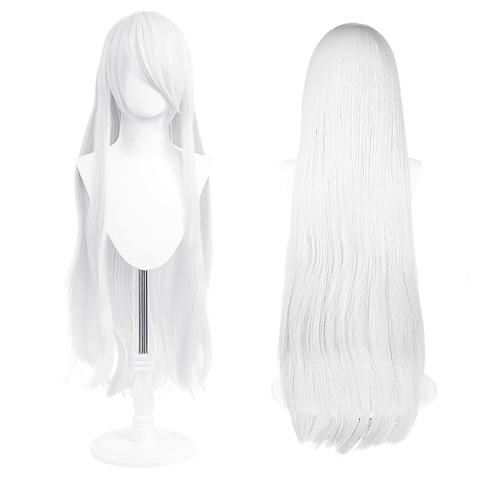 UTIEHD front view long silver-white wig showing natural fall and shine for dramatic looks