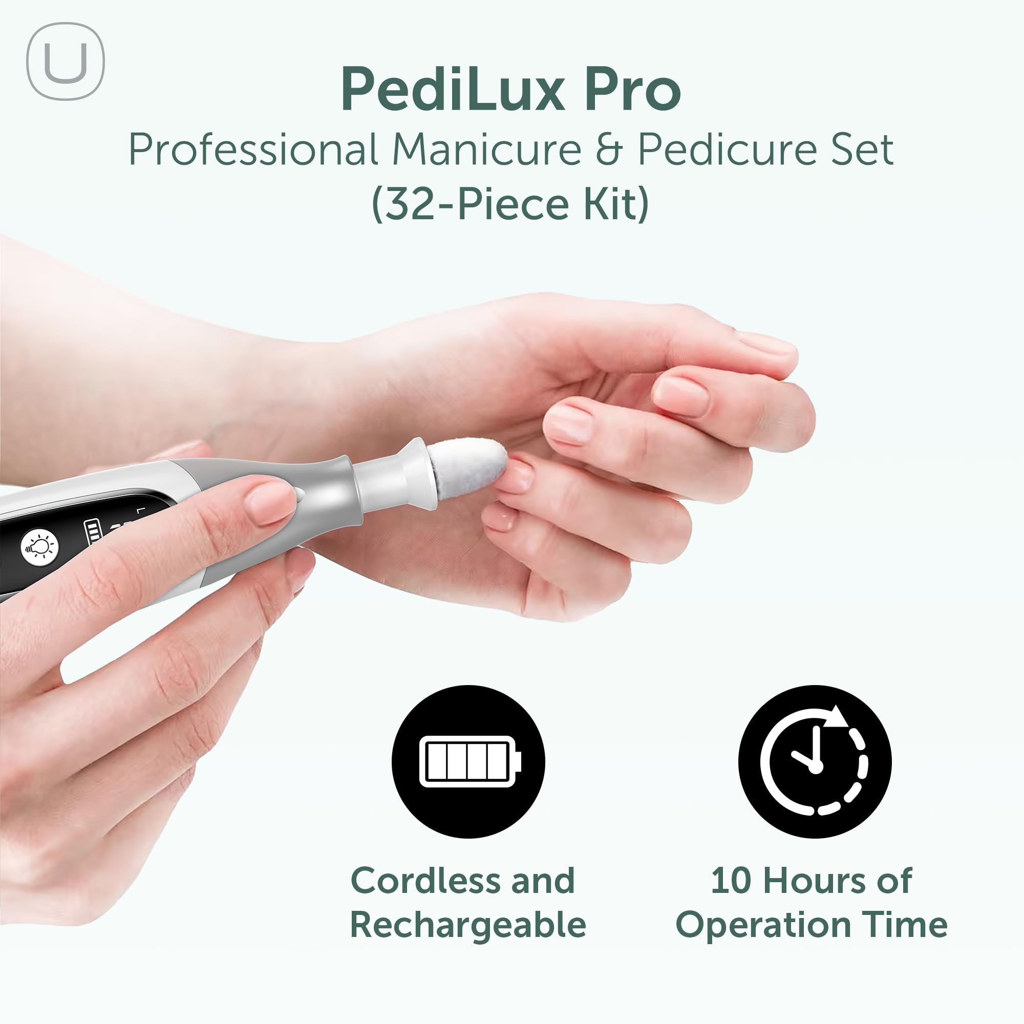 UTILYZE PediLux Pro handpiece close-up highlighting ergonomic grip for control