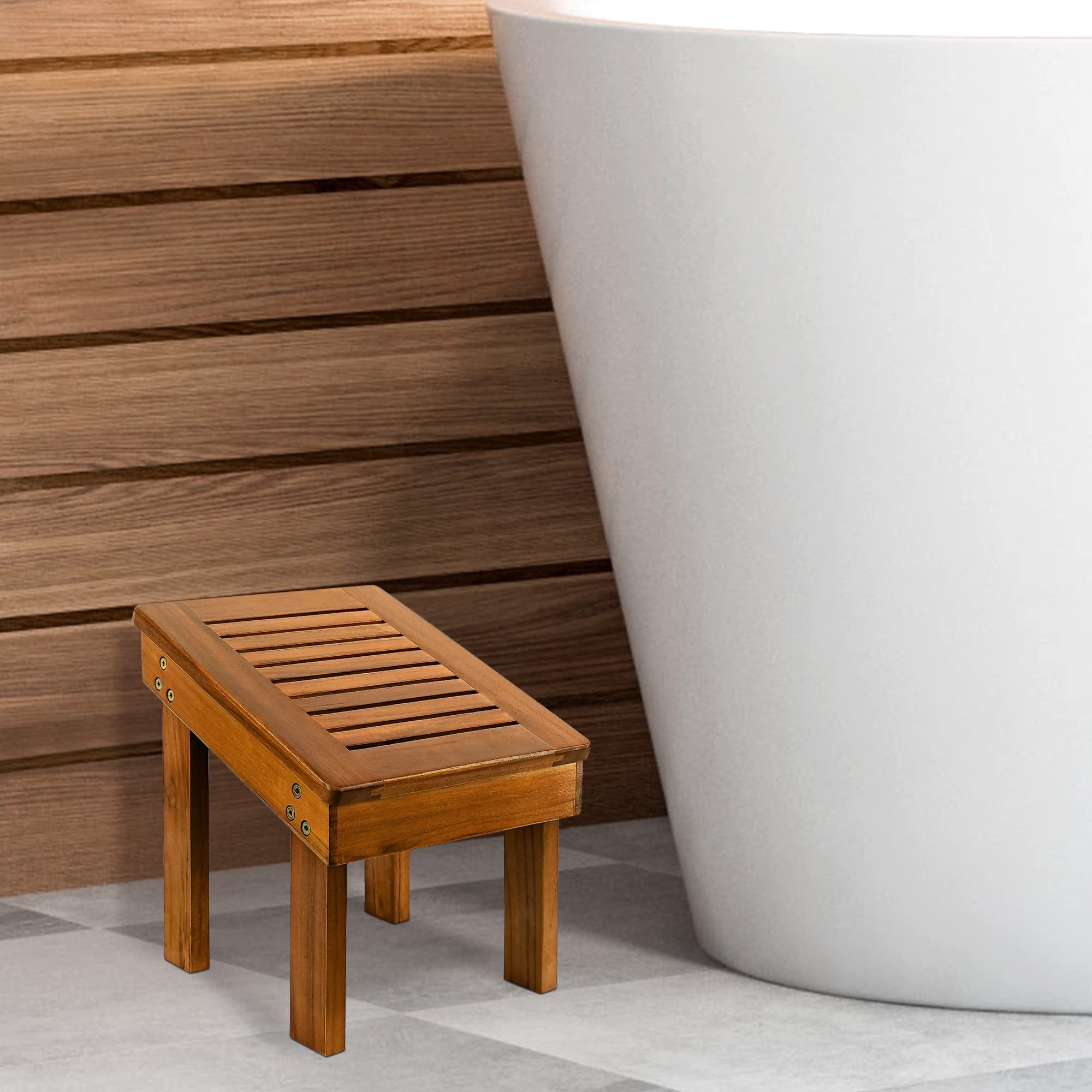 Utoplike teak with foot demonstrating proper scale and comfortable support