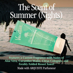 VACATION bottle label detail highlighting ingredients and scent