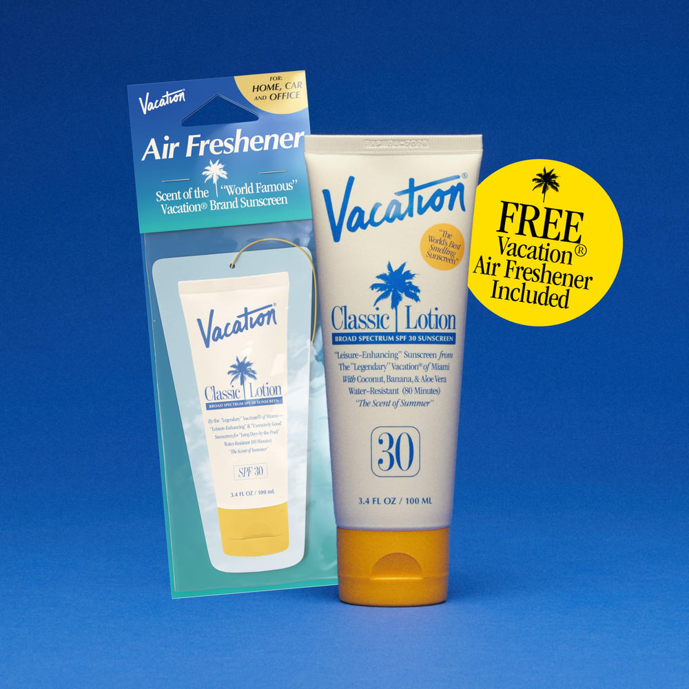 VACATION bundle arranged with label visible for ingredient reassurance