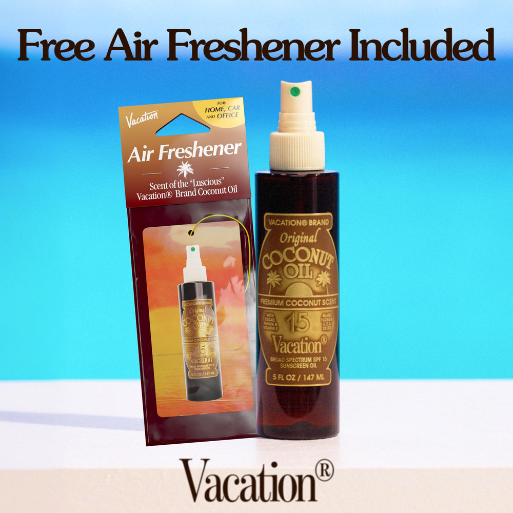 VACATION bundle on beach towel portraying travel-ready island scent and glow