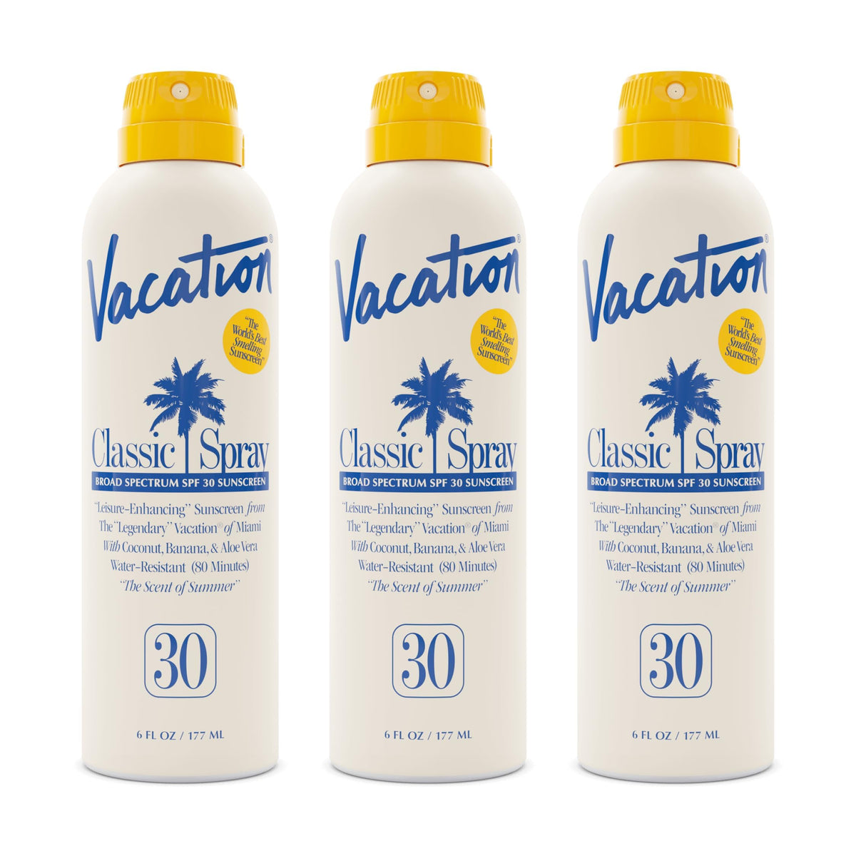 vacation bottle front packaging showing SPF 30 and award badge benefit