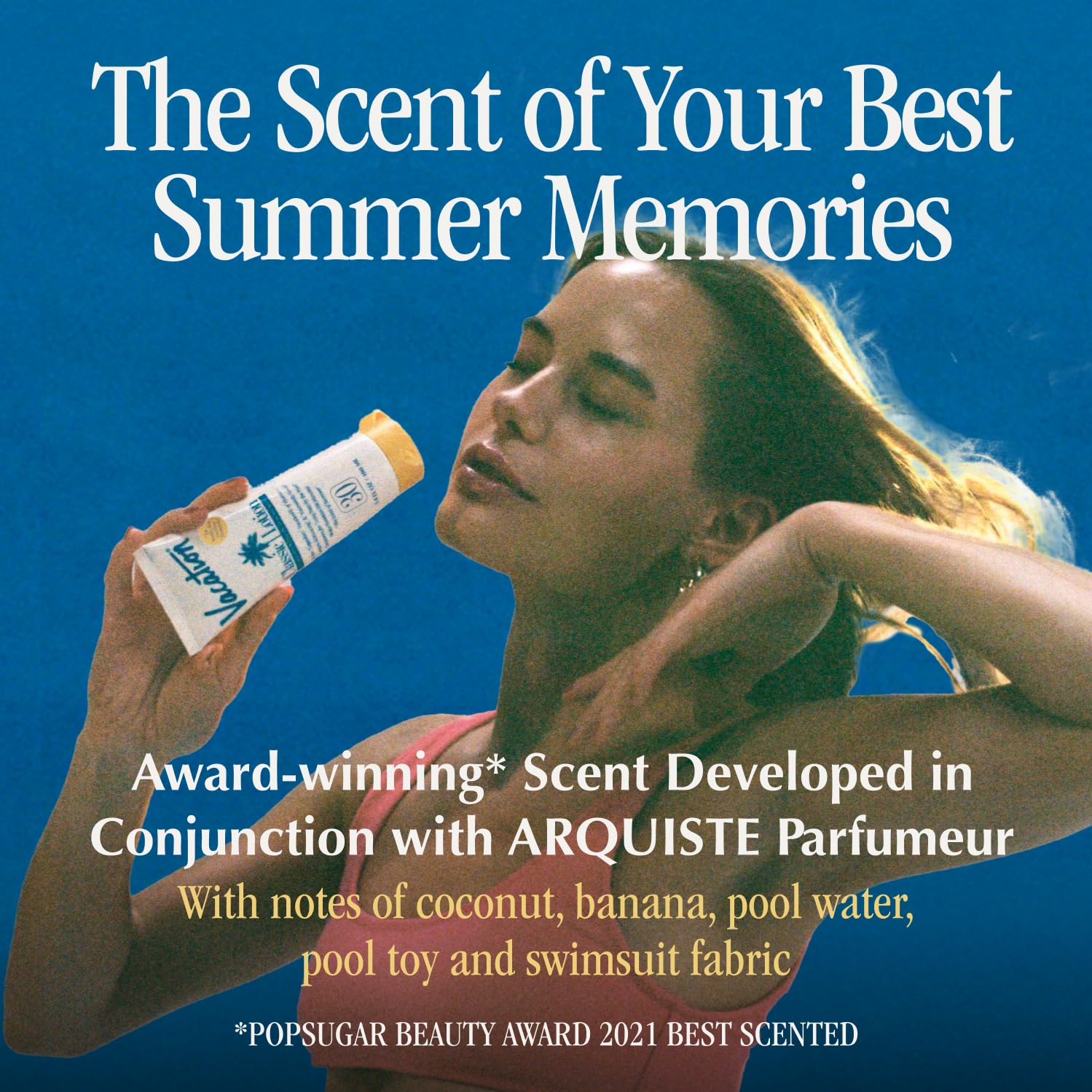 VACATION sunscreen being applied to arm demonstrating fast rub‑in benefit