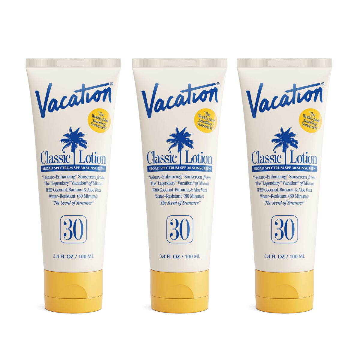 VACATION bottle front packaging showing SPF 30 and travel size benefits