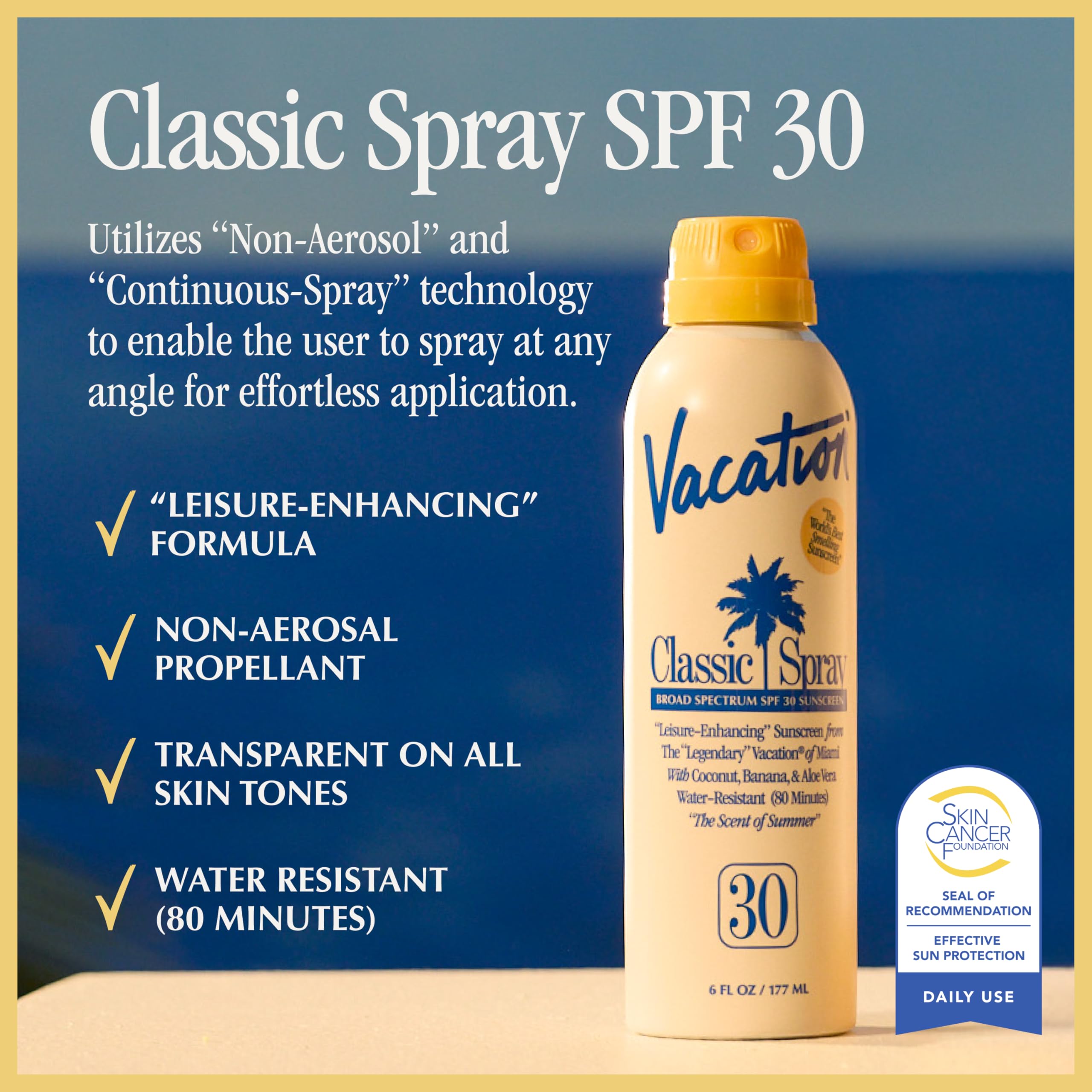 vacation sunscreen being sprayed on arm for fast even application benefit