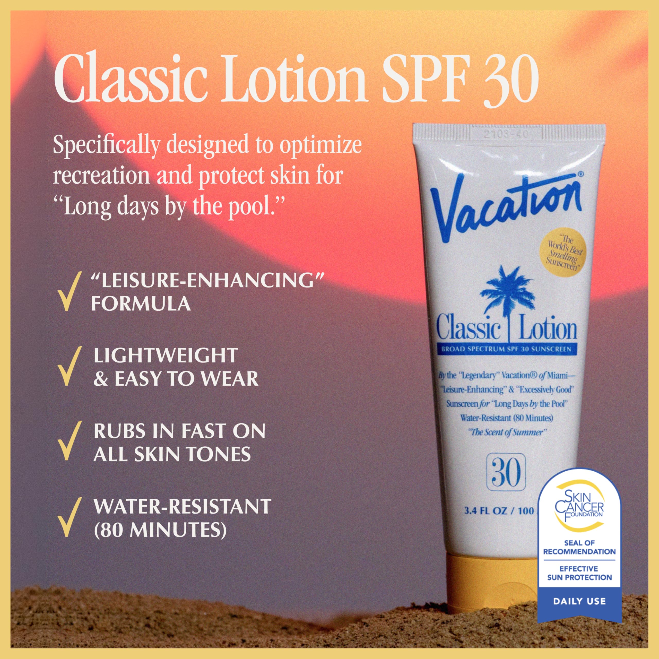 VACATION lotion texture closeup highlighting lightweight absorption