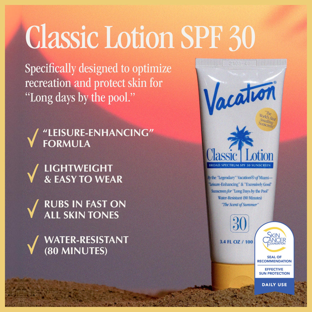 VACATION lotion texture closeup highlighting lightweight absorption