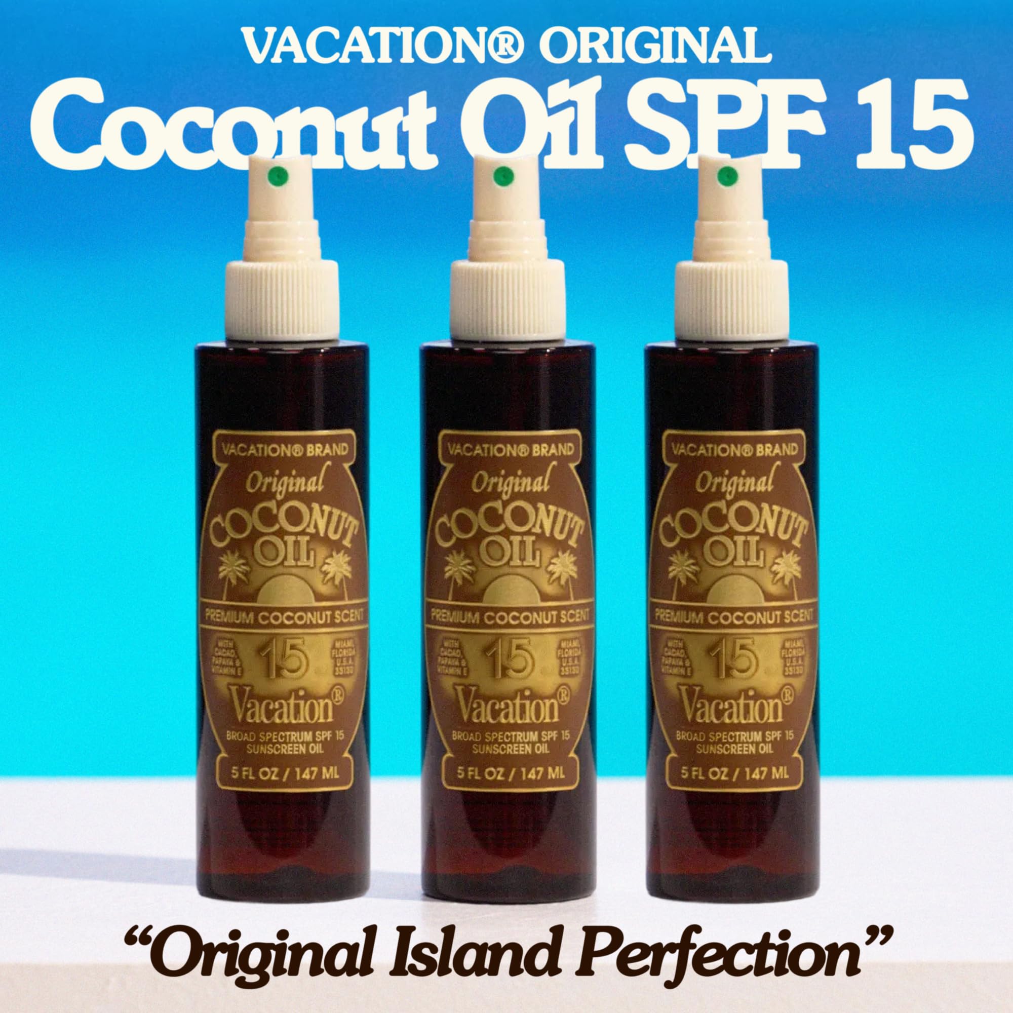 VACATION spray action dispensing lightweight sunscreen oil for quick application