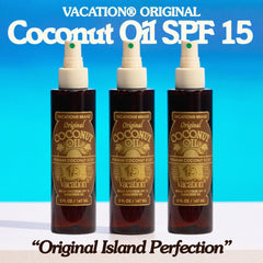 VACATION spray action dispensing lightweight sunscreen oil for quick application