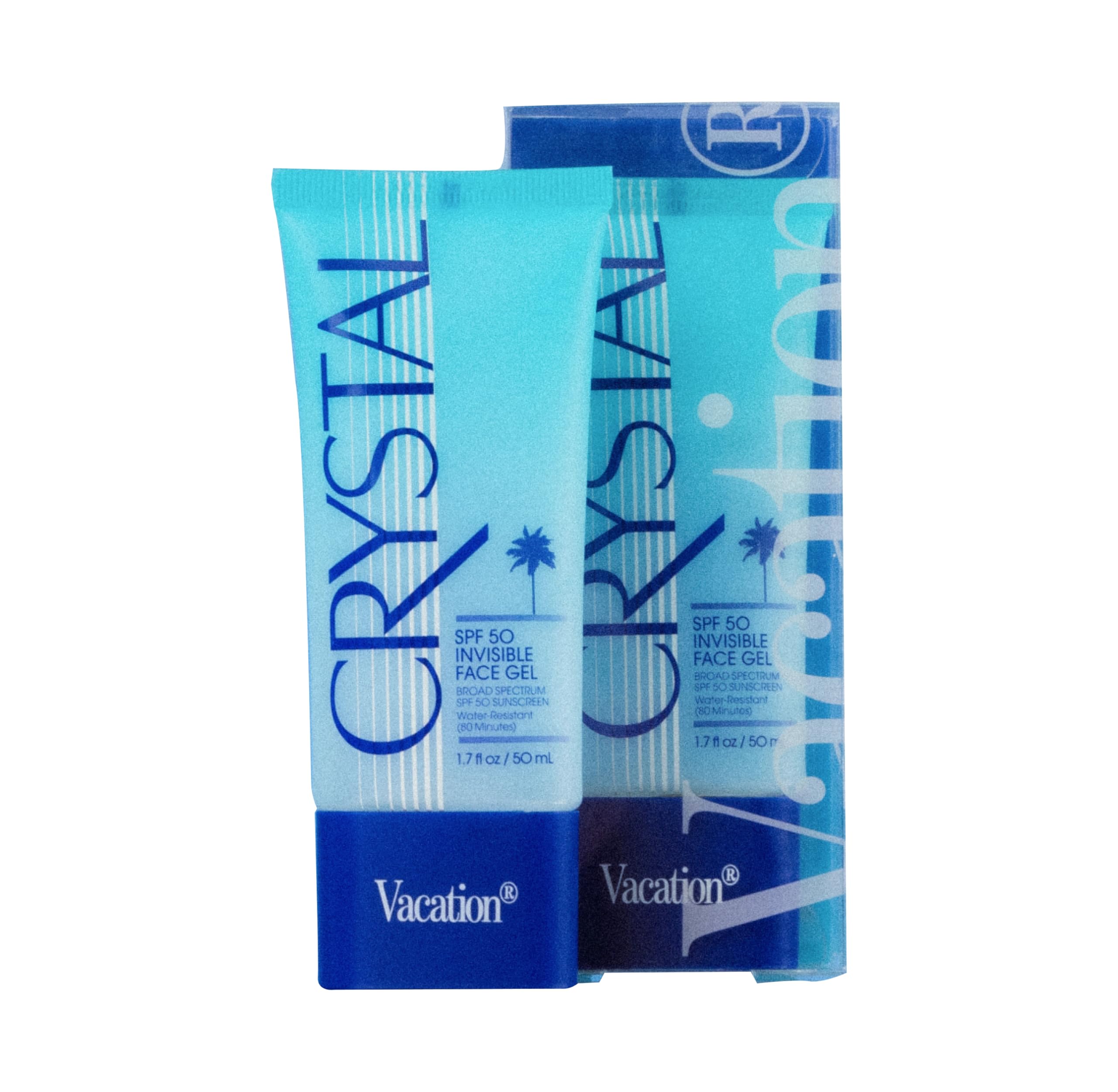 VACATION front packaging showing clear SPF 50 gel and benefit