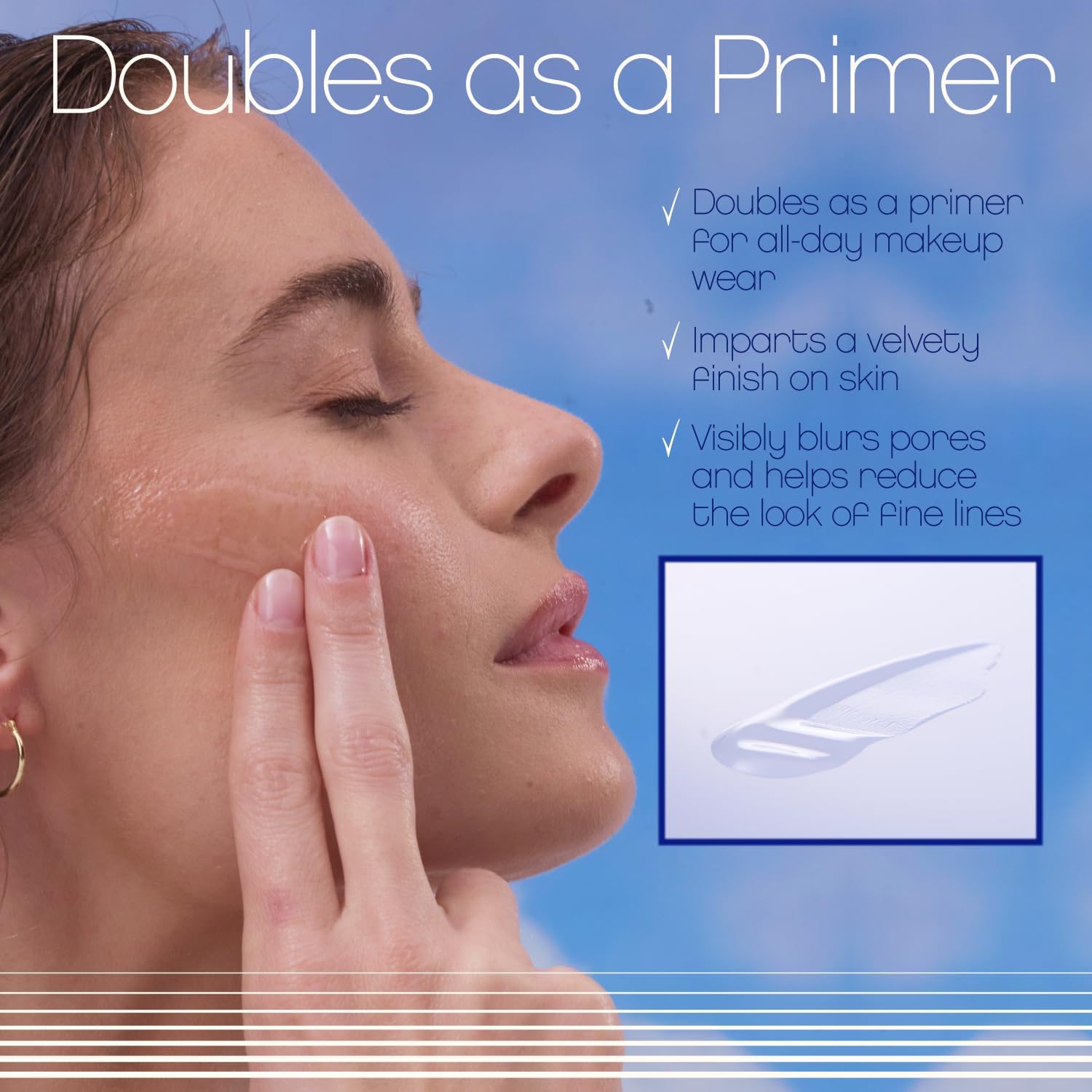 VACATION applied under foundation showing smooth, blurring base benefit