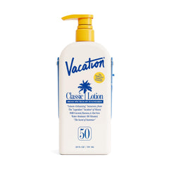VACATION front packaging showing 20 fl oz bottle and SPF 50 protection benefit