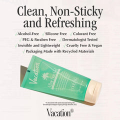 VACATION gel being applied to forearm showing quick absorption